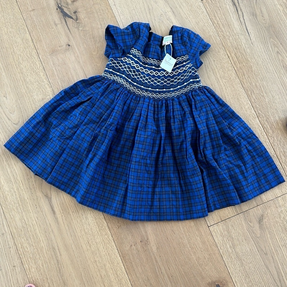 Bonpoint smocked blue dress girls 4T NWT